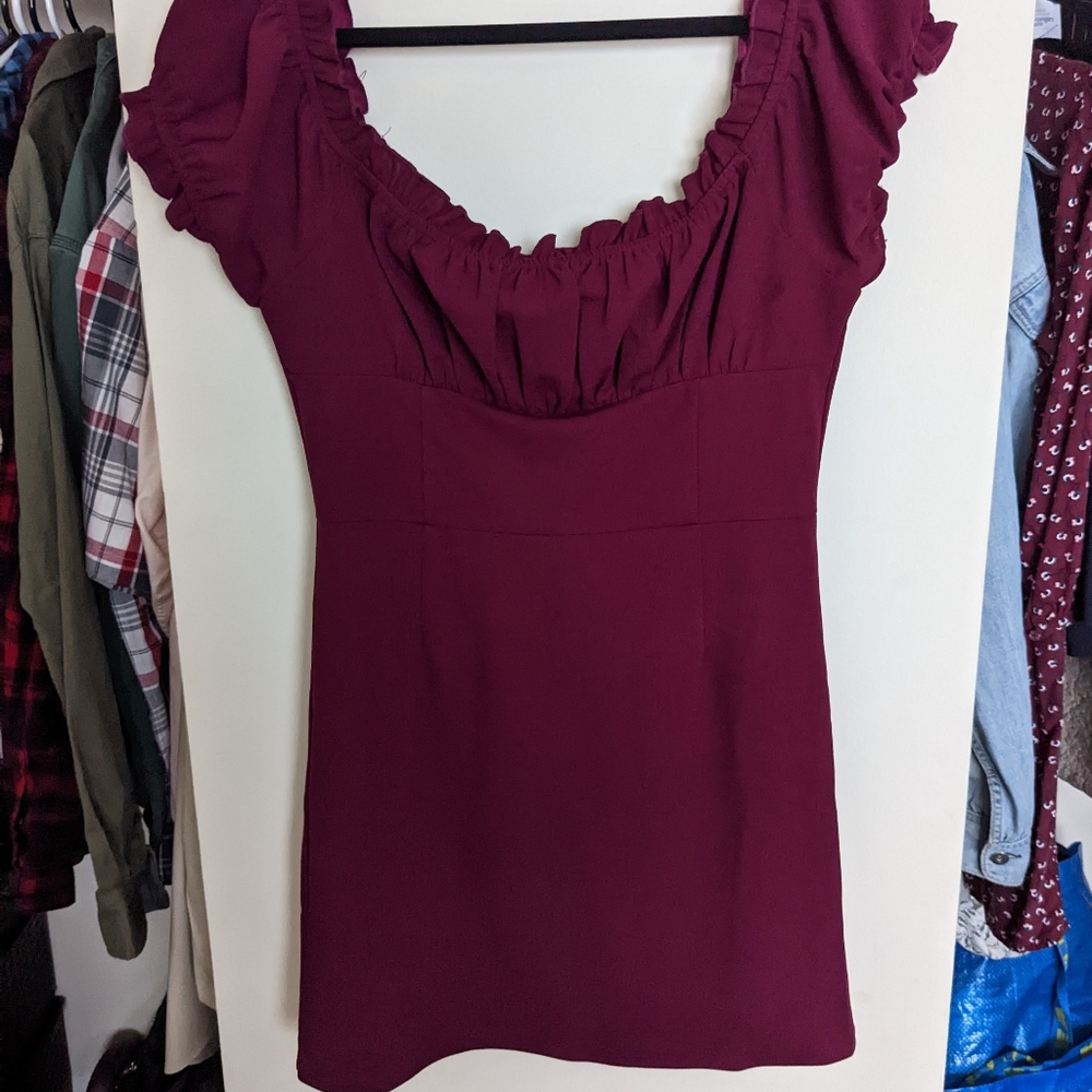NWT Maroon L.A. Hearts/PacSun Ruched Bossom Off the Shoulder Mini Dress (M)